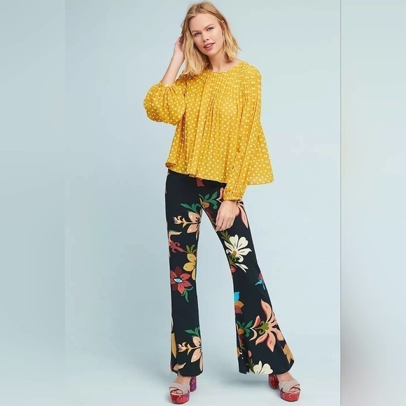 Farm Rio Calla Flare Bellbottoms Pants Floral XS Anthropologie - Picture 2 of 8